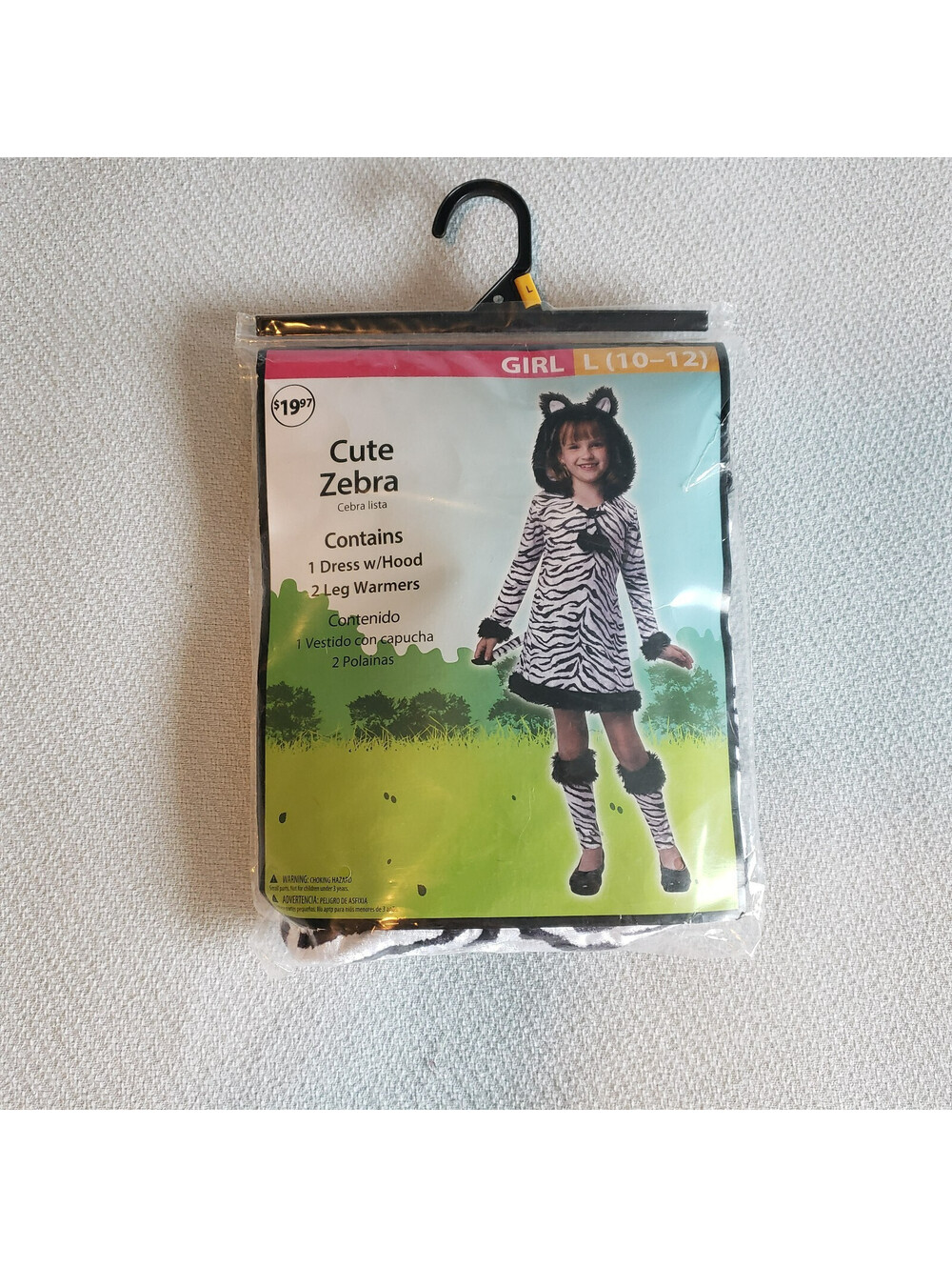 Cute Zebra Halloween Costume Dress with Hood and Leg Warmers NEW Girls L (10-12)